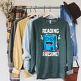 Reading Is Awesome Book Nerd Librarian Raglan Sleeve Sweatshirt Heather Blue Lagoon