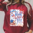 4th Of July Read Blue Patriotic Book Lovers Girl Women Raglan Sleeve Sweatshirt Heather Dust