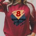 8th Birthday Comic Book Superhero Born In 2017 Raglan Sleeve Sweatshirt Heather Dust