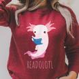 AXOLOTL Reads a Book READOLOTL Bookworm Axolotl Raglan Sleeve Sweatshirt Heather Dust