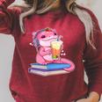 Axolotl With Strawberry Matcha And Books Raglan Sleeve Sweatshirt Heather Dust