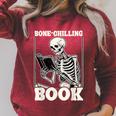 Bone-Chilling Book Skeleton Reading Bookworm Book Lovers Raglan Sleeve Sweatshirt Heather Dust