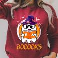 Boo Boooks Ghost Book Reading Halloween 2025 Teacher Raglan Sleeve Sweatshirt Heather Dust