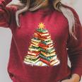 Book Christmas Tree Reading Raglan Sleeve Sweatshirt Heather Dust