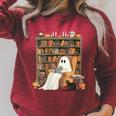 Bookish Ghost Haunted Library Cat Bookworm Book Lover Raglan Sleeve Sweatshirt Heather Dust