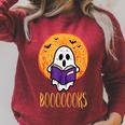 Boooks Moon Ghost Reading Halloween Bookworm Librarian Book Raglan Sleeve Sweatshirt Heather Dust