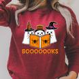 Booooks Ghost Boo Read Books Library Teacher Halloween Cute Raglan Sleeve Sweatshirt Heather Dust