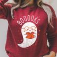 Booooks Ghost Halloween Teacher Book Library Reading Raglan Sleeve Sweatshirt Heather Dust
