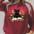 Cat Shirts For Women Book Lover Shirt Cute Cat And Book Premium Tri-Blend Raglan Sleeve Sweatshirt Heather Dust