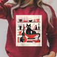 Cats Music Books Lover Essentials Red Retro Silkscreen Raglan Sleeve Sweatshirt Heather Dust