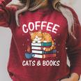 Coffee Cats And Books Cute Kitten Reading Raglan Sleeve Sweatshirt Heather Dust