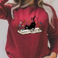 Cute Cat Flower Garden Book Kitty Reading Floral Raglan Sleeve Sweatshirt Heather Dust