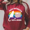 Easily Distracted By Cats And Books – Retro Sunset Rainbow Raglan Sleeve Sweatshirt Heather Dust