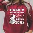 Easily Distracted By Cats And Books Books Cat Book Lover Raglan Sleeve Sweatshirt Heather Dust