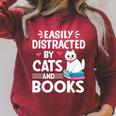 Easily Distracted By Cats And Books Cute Cat And Book Lovers Raglan Sleeve Sweatshirt Heather Dust