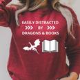 Easily Distracted By Dragon And Books Nerds Raglan Sleeve Sweatshirt Heather Dust