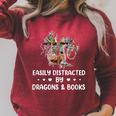 Easily Distracted By Dragons & Books Dragon Book Reading Raglan Sleeve Sweatshirt Heather Dust