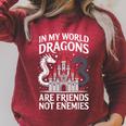Fantasy Book Bookish My World Dragons Friends Not Enemies Raglan Sleeve Sweatshirt Heather Dust