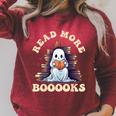 Groovy Read More Books Cute Ghost Teacher Halloween Raglan Sleeve Sweatshirt Heather Dust