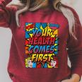 Your Health Comes First Pop Art Comic Book Halftone Retro Raglan Sleeve Sweatshirt Heather Dust