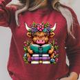 Highland Cow Book Floral Bookworm Raglan Sleeve Sweatshirt Heather Dust
