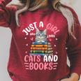 Just A Girl Who Loves Books And Cats Cat Reading Girls Raglan Sleeve Sweatshirt Heather Dust