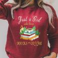 Just a Girl Who Loves Books And Coffee We Need More Caffeine Raglan Sleeve Sweatshirt Heather Dust