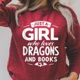 Just a Girl Who Loves Dragons & Books Book Lover Women Nerd Raglan Sleeve Sweatshirt Heather Dust