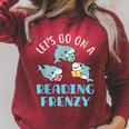 Let's Go On a Reading Frenzy Sharks With Books Teacher Raglan Sleeve Sweatshirt Heather Dust Let's Go On a Reading Frenzy Sharks With Books Teacher Raglan Sleeve Sweatshirt Heather Dust