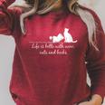 Life Is Better With Books Cats And Wine- Shirt And Outfits Raglan Sleeve Sweatshirt Heather Dust