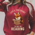 Life’s Too Short To Not Be Reading Cute Fox Book Lover Raglan Sleeve Sweatshirt Heather Dust