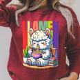 Llamen Cute Kawaii Llama Eating Ramen And Reading Books Raglan Sleeve Sweatshirt Heather Dust