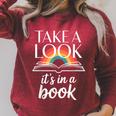 Take A Look Its In A Book Retro Reading Bookworm Librarian Raglan Sleeve Sweatshirt Heather Dust