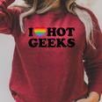 I Love Hot Geeks Cute Pride Gamer Book Nerd Fandom Fan Premium Tri-Blend Raglan Sleeve Sweatshirt Heather Dust