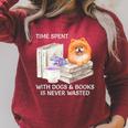Love Reading Books And Pomeranian Dog Watercolor Art Raglan Sleeve Sweatshirt Heather Dust
