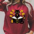 Mystic Cat With Spell Book Candle Flowers Witchcore Men Women Kids Raglan Sleeve Sweatshirt Heather Dust