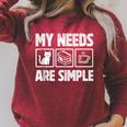 My Needs Are Simple Cat Reading Books Tea Raglan Sleeve Sweatshirt Heather Dust