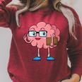 Nerd Brain With Book And Glasses Raglan Sleeve Sweatshirt Heather Dust
