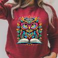 Owl With Glasses Book Lover Reading Raglan Sleeve Sweatshirt Heather Dust
