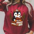 Penguin Reading Book Graphic Penguin With Book Floral Raglan Sleeve Sweatshirt Heather Dust