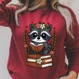 Racoon Reading Book Graphic Racoon With Book Floral Raglan Sleeve Sweatshirt Heather Dust