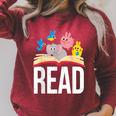 Read Book Cute School Teacher Librarian Elephant Pigeon Raglan Sleeve Sweatshirt Heather Dust