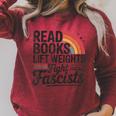 Read Books Lift Weights Fight Fascists Bookworm Book Lover Raglan Sleeve Sweatshirt Heather Dust