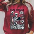Read In Peace Book Lover Bookworm Skeleton Book Lover Raglan Sleeve Sweatshirt Heather Dust