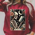 The Reader Tarot Card Skeleton Reading Book Bookworm Bookish Raglan Sleeve Sweatshirt Heather Dust