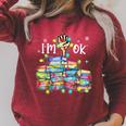 Reading Books I'm Ok National Book Lovers Lights Christmas Raglan Sleeve Sweatshirt Heather Dust