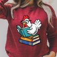 Reading Chicken Bookworm Cute Chicken With Glasses Books Raglan Sleeve Sweatshirt Heather Dust