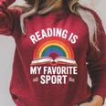 Reading Is My Favorite Sport Book Lover Saying Rainbow Raglan Sleeve Sweatshirt Heather Dust