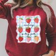 Reading Is My Jam Preppy Stawberry Bookworm Book Lover Nerd Raglan Sleeve Sweatshirt Heather Dust