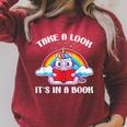 Reading Unicorn Take A Look It's In A Book Retro Rainbow Raglan Sleeve Sweatshirt Heather Dust